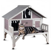 RUNSHED Outdoor Cat House balcony view demonstrates multi-cat shelter for winter warmth.