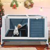 RUNSHED Two Floors bunny hutch top view highlights sturdy pinewood