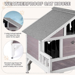 RUNSHED weatherproof pine cat shelter showcases durable roof guarding against rain and snow.