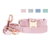 Runwing soft leather dog collar in pink with rose gold buckle for comfortable daily wear