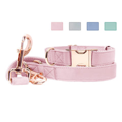 Runwing soft leather dog collar in pink with rose gold buckle for comfortable daily wear