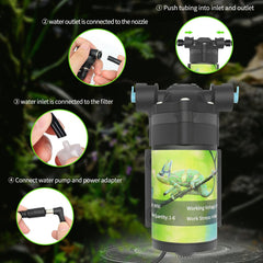 RUNWUSHENG reptile mister system self-priming-pump close-up highlights low-noise operation