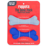 Ruppets soft natural rubber dog bones 2-pack ready for small dogs to chew.