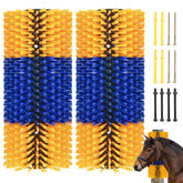 RUSIW livestock scratch brush front view shows bright yellow design for easy access.