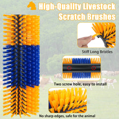 RUSIW livestock scratch brush side view highlights long nylon bristles for deep scratching.