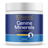 Rx Vitamins Canine Minerals bottle front for bone support and daily immune wellness.