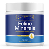 Rx Vitamins Feline Minerals bottle pour suggests easy daily use for joint and heart support