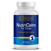 Rx Vitamins NutriCalm capsules close-up for dog calming during stress.