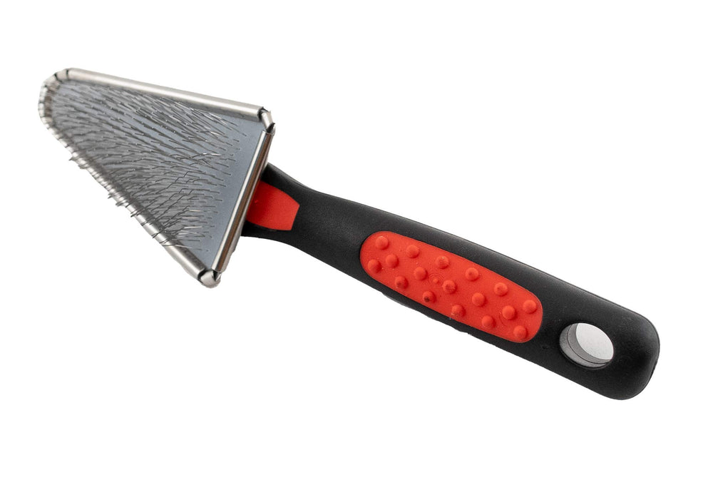 Ryan's Pet Supplies Paw Brothers triangle soft pin slicker brush angled view for gentle grooming