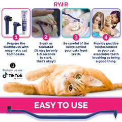 RYERCAT Space toothbrush demonstrates small-mouth fit for cats with dual-sided micro head.