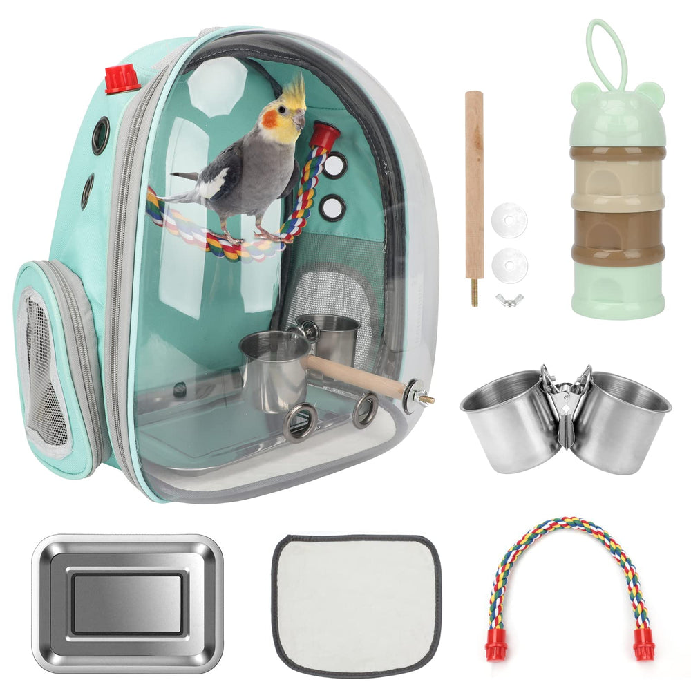 Rypet Bird Carrier Backpack mint green front view for hands-free travel