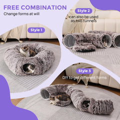 RYpetmia plush cat tunnel bed interactive play with hanging balls for engaging entertainment.