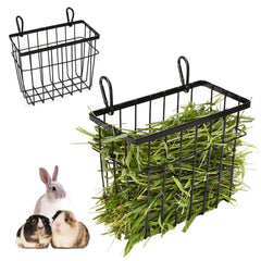 S SANGLE SOPFFY rabbit hay feeder front view in black promotes tidy cages and easy access.