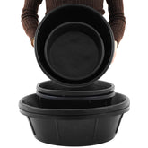 Sadnyy rubber feed pan 4qt left view showcases durable, spill-resistant design for poultry.
