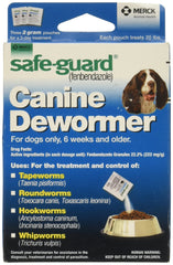 SAFE-GUARD canine dewormer packaging blue box shows ready-to-use pouches for easy dosing.