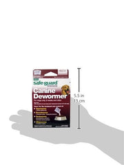 SAFE-GUARD Guard Canine dewormer label close-up shows dosage guidance for pets