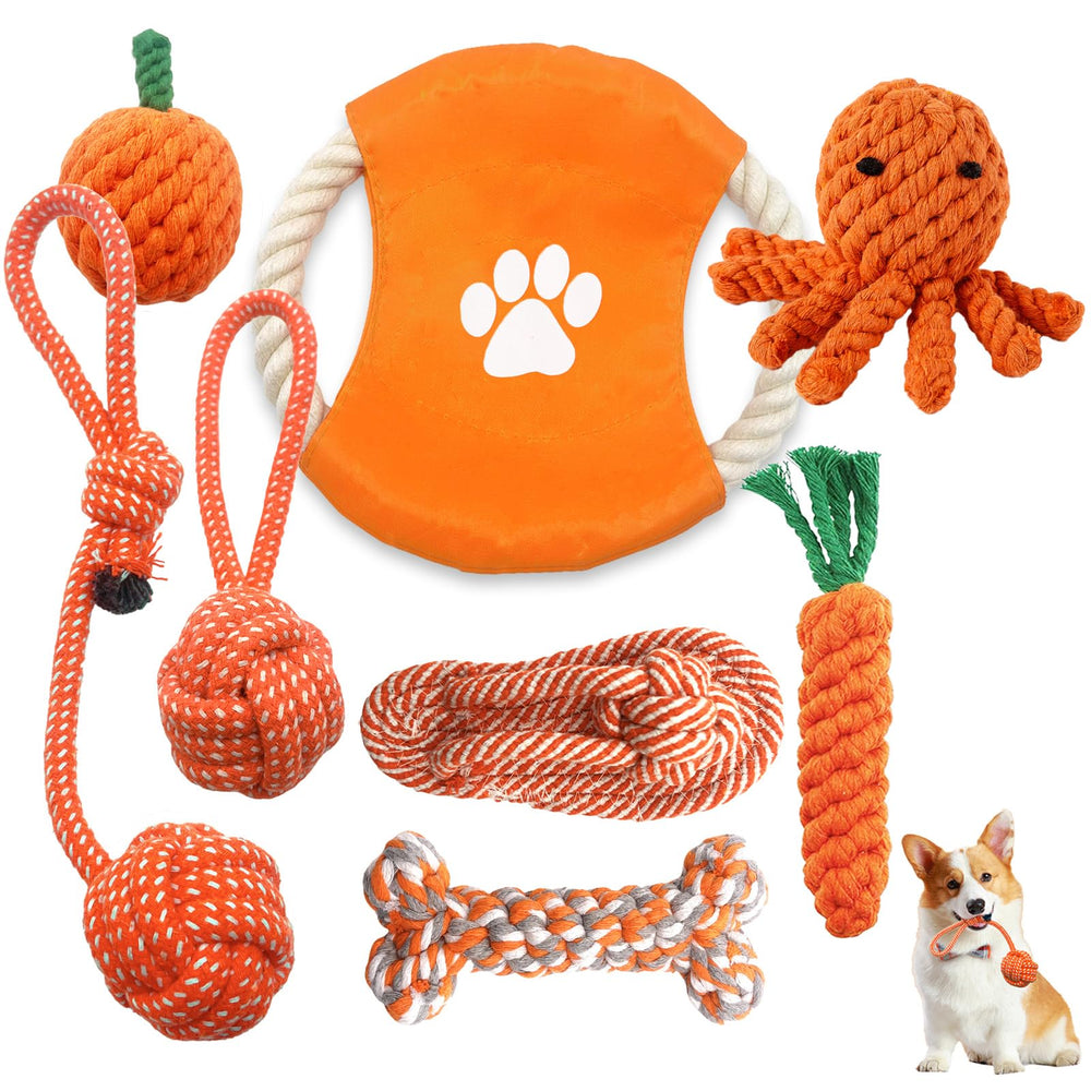 Sagildoq dog rope toy pack with eight shapes for teething and play