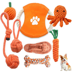 Sagildoq dog rope toy pack with eight shapes for teething and play
