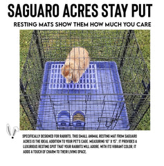 Saguaro Acres purple resting mat on wire floor reduces waste contact.