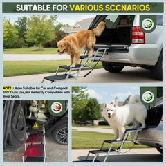 SakerPlus dog ramps safety strap demonstrates secure attachment on vehicles.