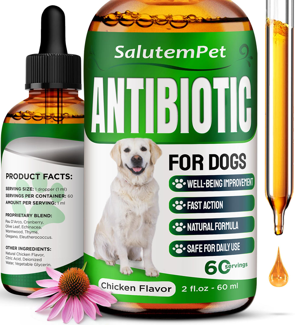 SalutemPet dog antibiotics infections drops bottle for infection support and easy dosing.