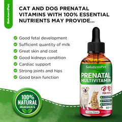 SalutemPet prenatal liquid drops enabling easy administration in meals or water.