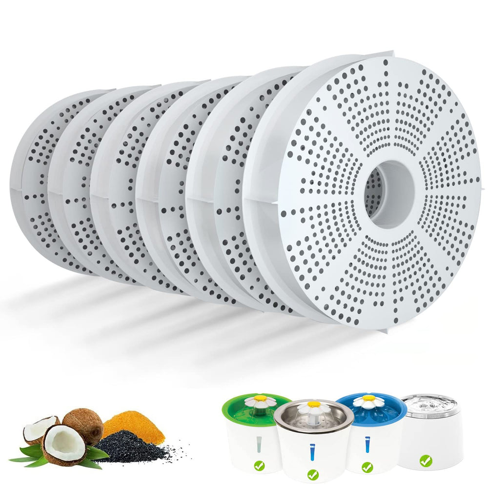 Samani 6-pack filters fit Catit Flower Fountain for cleaner water and easy fitting.
