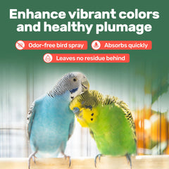 Samorillo Aloe Vera Bird Spray label close-up highlights US-made, non-toxic formula.