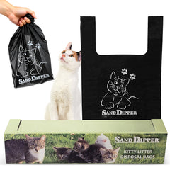 Sand Dipper cat litter bags on a medium roll show sturdy leak-proof design for clean disposal.