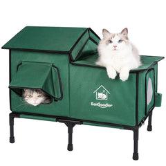 Sangoodier outdoor cat house shows waterproof design for rainy days.
