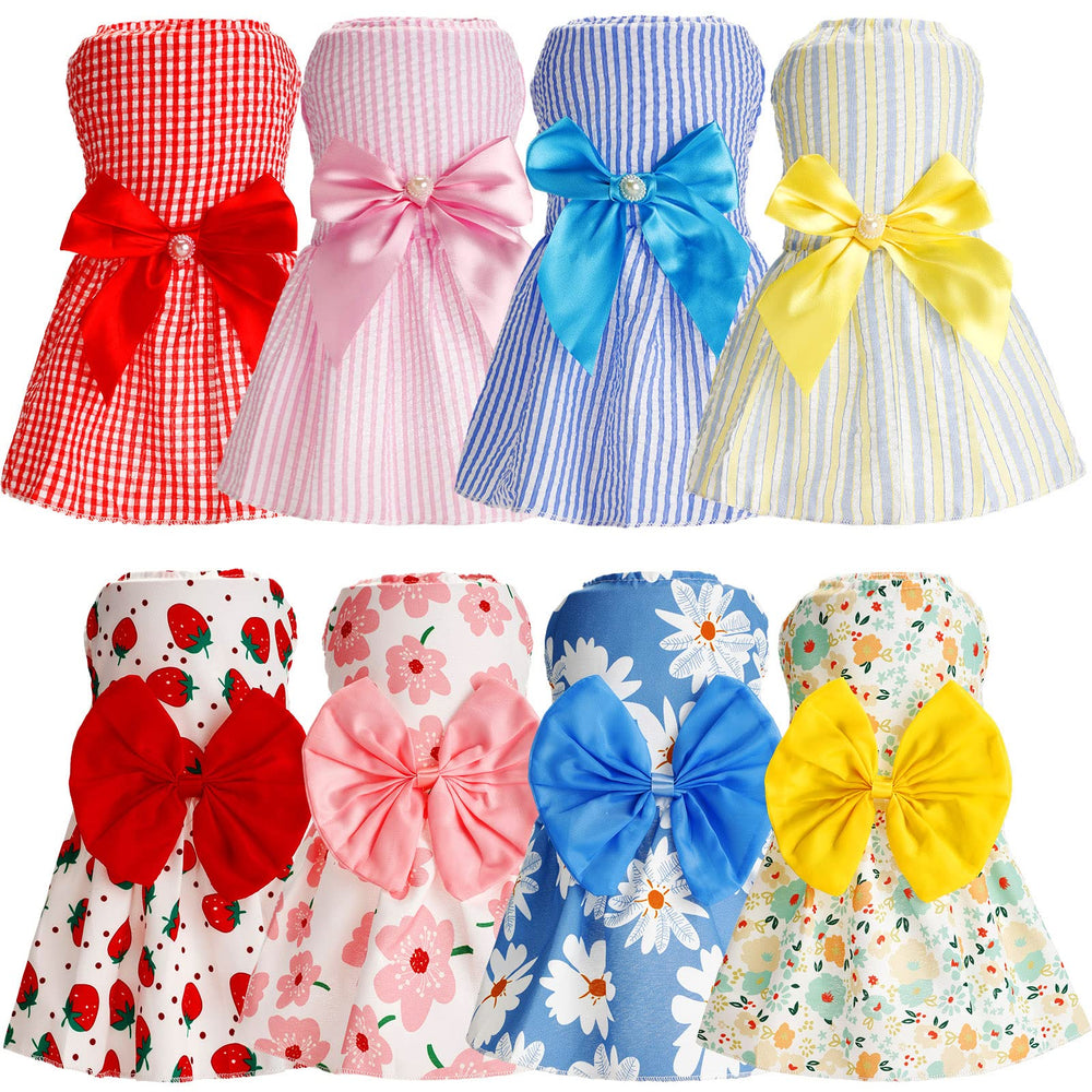 Sanwuta dog bowknot dress with flower pattern for cute daily wear
