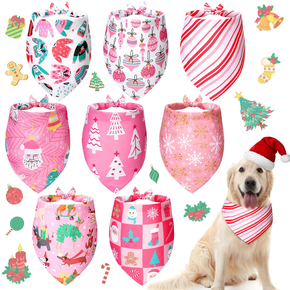 Sanwuta pink Christmas dog bandana with tree pattern for festive photo shoots