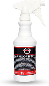 SAV-A-HOOF SBS Equine Spray bottle applying antiseptic barrier to hoof.