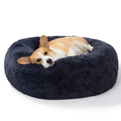 SAVFOX Calming Dog Bed front view shows cozy donut design for restful naps.