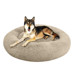 SAVFOX plush calming dog bed outer fur closeup highlights cozy texture for restful nights