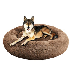 Savfox plush calming donut bed front view highlights cozy nesting for pets.
