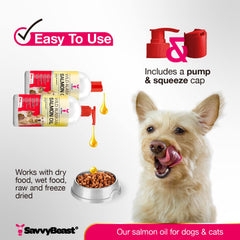 SavvyBeast unscented salmon oil bottle with clean-label highlight