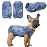 SAWMONG Recovery Suit tie-dye blue full-body view shows protective coverage for post-op care