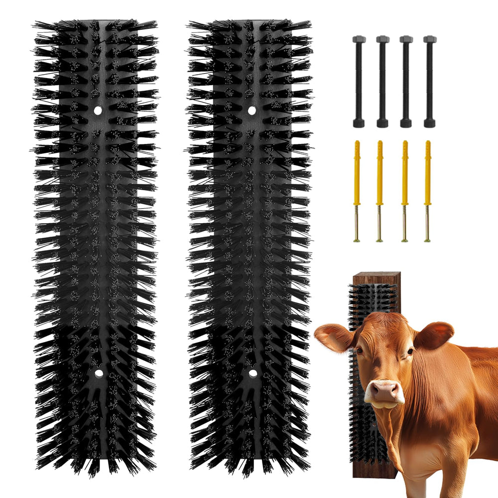 Sayutie livestock scratch brush back-view with screws for easy mounting and fence protection