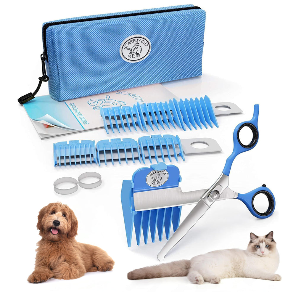 Scaredy Cut silent grooming kit blue case enables calm at-home grooming.