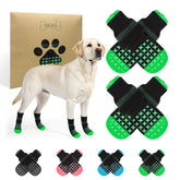 SCENEREAL anti-slip dog socks on floor showing traction for smooth surfaces.