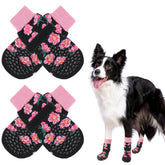 SCENEREAL anti-slip dog socks show top and bottom grips for secure traction on hardwood floors.