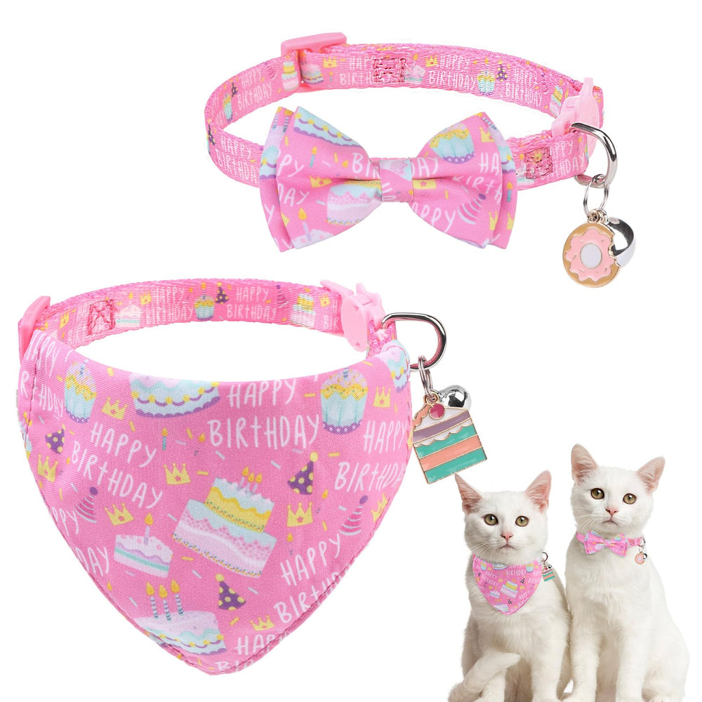 SCENEREAL cat bandana collar pink bowtie—stylish birthday-ready photo moments