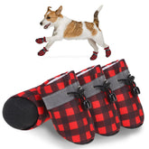 SCENEREAL Christmas dog shoes in red plaid provide festive paw protection on outdoor walks.