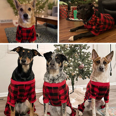 SCENEREAL checkered Christmas-design dog pajamas add festive style for holidays.
