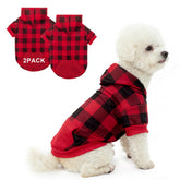 SCENEREAL plaid dog sweater hoodie red front view for cozy warmth on walks.
