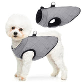 SCENEREAL winter dog vest back view showing built-in harness compatibility for easy leash attachment.