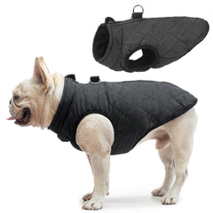 SCENEREAL winter dog vest coat back view shows built-in harness compatibility for quick leash use.
