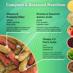 Scenic Mix Jungle parrot pellets close-up emphasizes crunchy texture and vitamin-rich formula.