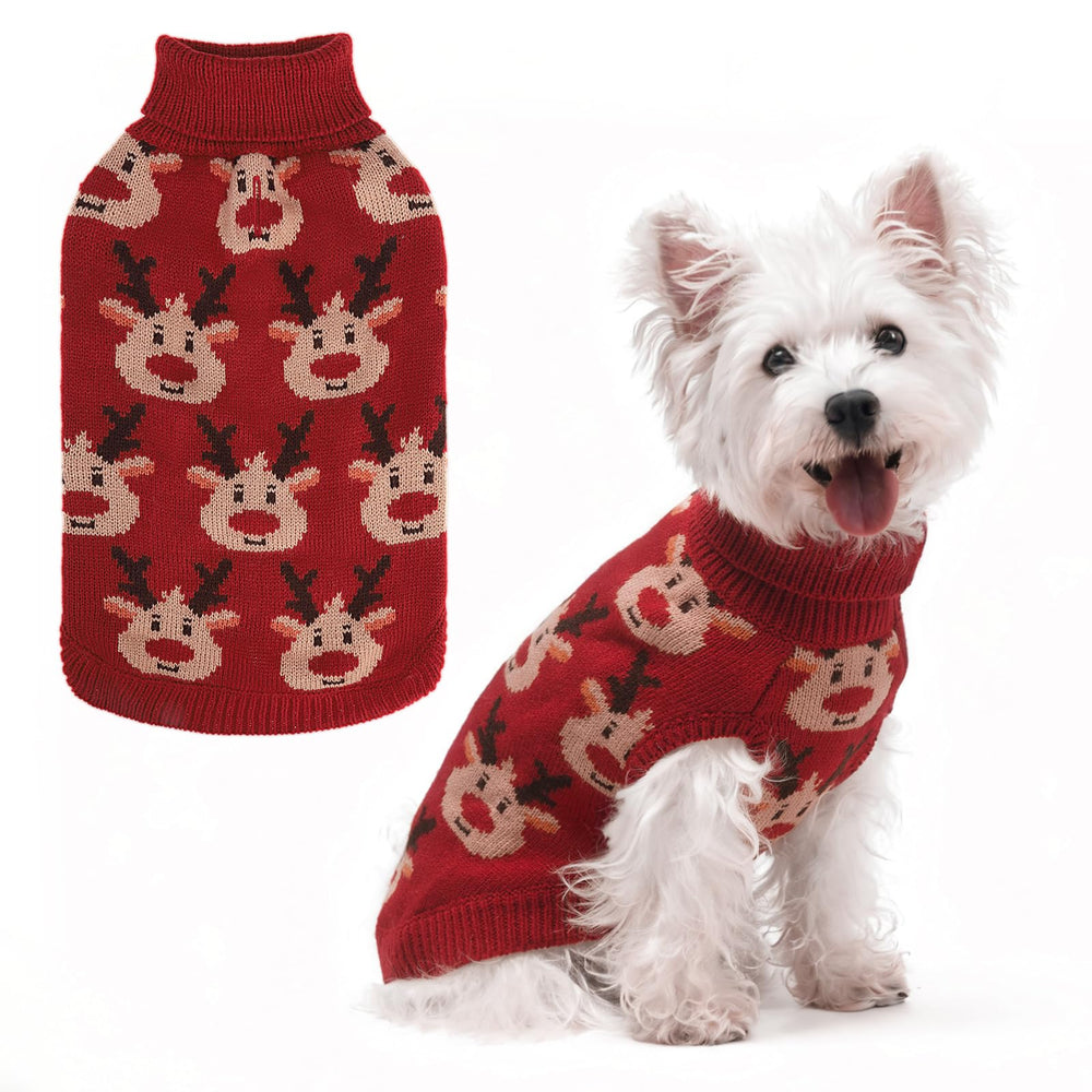 SCIROKKO dog sweater red deer pattern provides cozy warmth for small dogs on cool days.